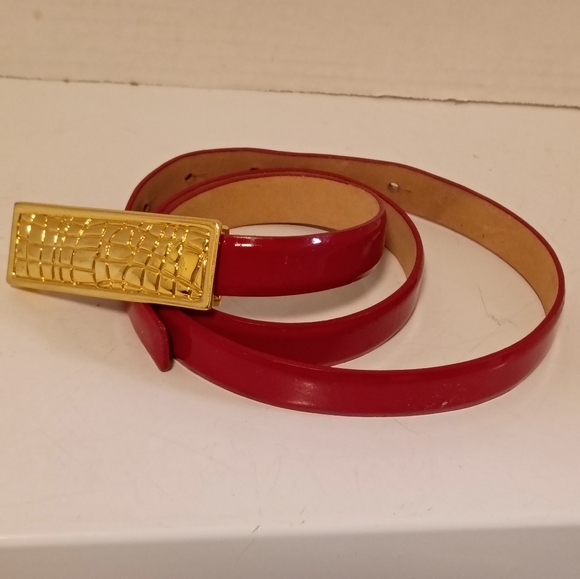 St John Women's Slim Red Genuine Italian Leather Gold Crocodile Embossed Luxury - Picture 2 of 8